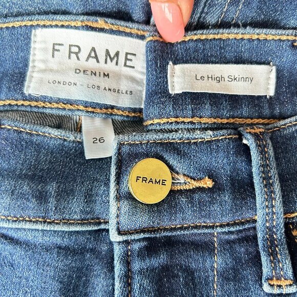 Frame Le High Skinny Jeans Clyde Distressed Medium Wash Denim Size 26 Womens - Picture 7 of 11